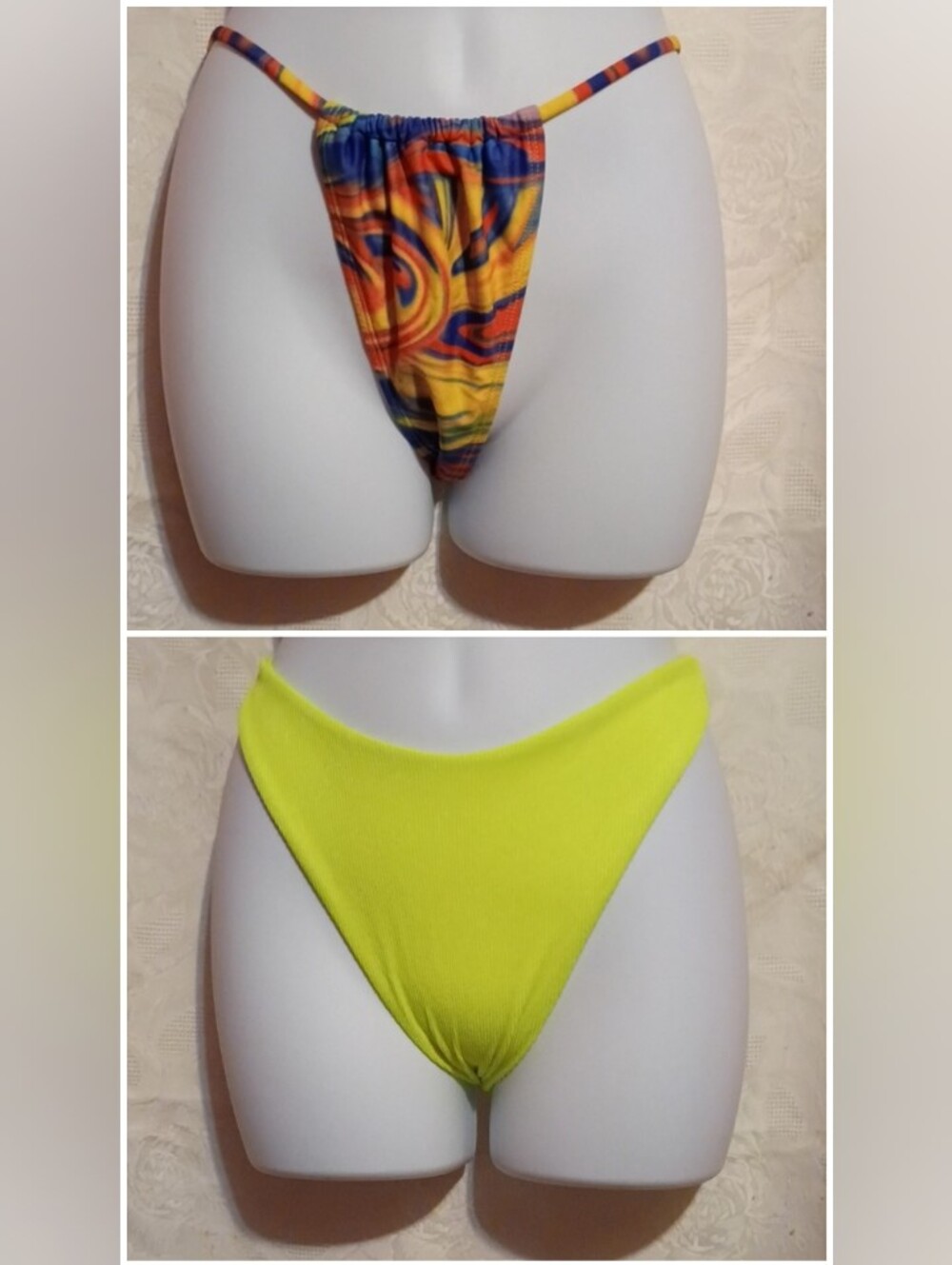 Women's 2 PC Bikini Bottom Bundle-High-Cut Swim Multi Color & Neon Yellow Sz M